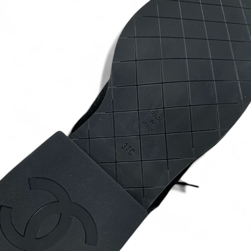 シャネル CHANEL ブーツ ショートブーツ 靴 シューズ ハラコ スエード ムートン ブラック 黒 ココマーク アンクルブーツ レースアップ