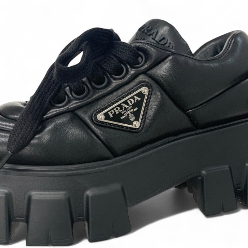 プラダ PRADA モノリス スニーカー 靴 シューズ レザー ブラック 黒 トライアングルロゴ