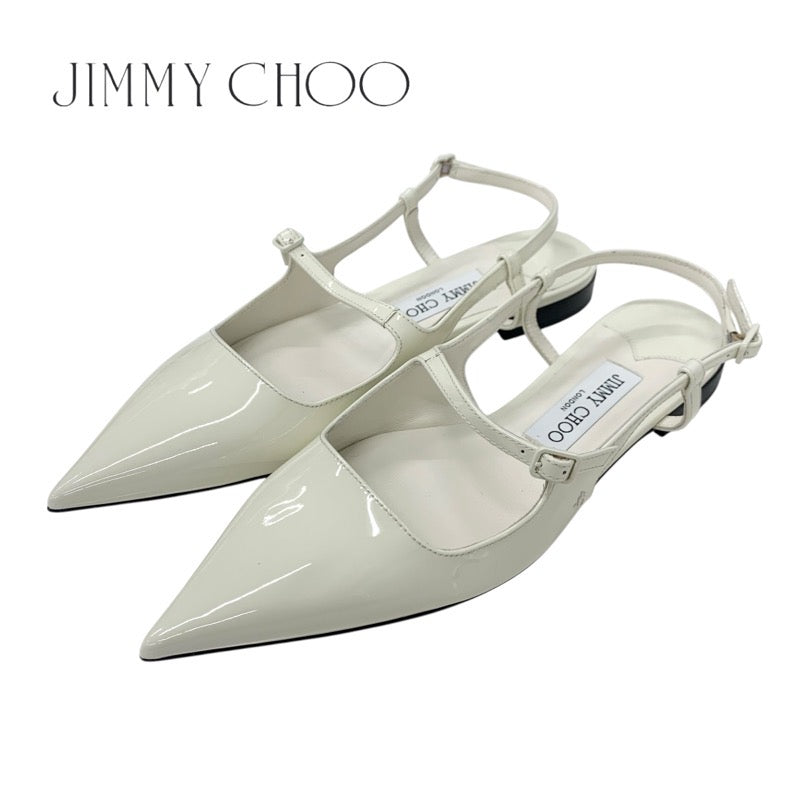 ジミーチュウ JIMMY CHOO フラットシューズ 靴 シューズ パテント アイボリー JCロゴ ストラップ