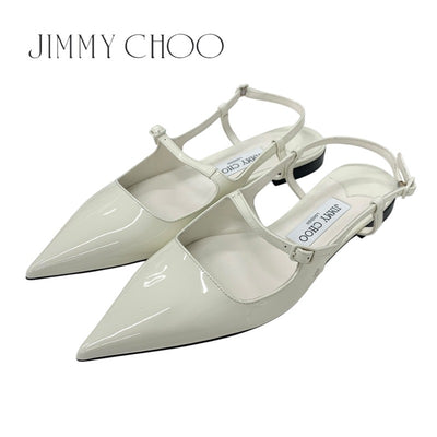ジミーチュウ JIMMY CHOO フラットシューズ 靴 シューズ パテント アイボリー JCロゴ ストラップ