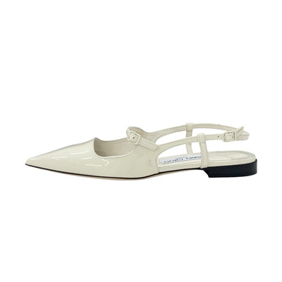 ジミーチュウ JIMMY CHOO フラットシューズ 靴 シューズ パテント アイボリー JCロゴ ストラップ