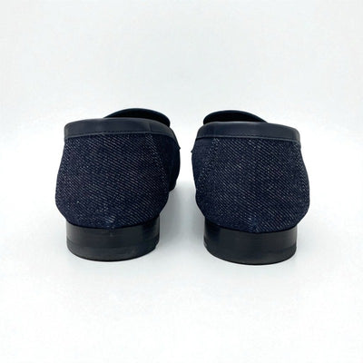 エルメス HERMES ロワイヤル ローファー 革靴 靴 シューズ デニム レザー ネイビー シルバー H金具 フリンジ モカシン フラットシューズ