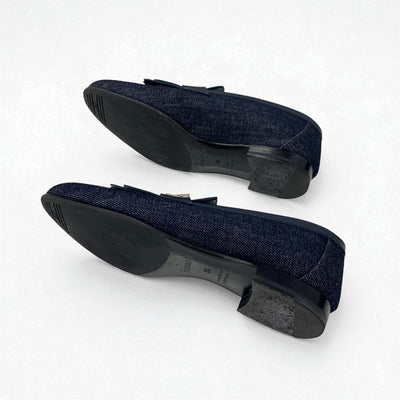 エルメス HERMES ロワイヤル ローファー 革靴 靴 シューズ デニム レザー ネイビー シルバー H金具 フリンジ モカシン フラットシューズ