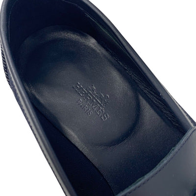 エルメス HERMES ロワイヤル ローファー 革靴 靴 シューズ デニム レザー ネイビー シルバー H金具 フリンジ モカシン フラットシューズ