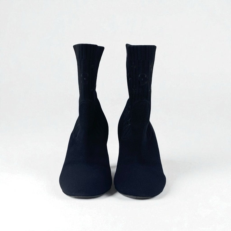 ルイヴィトン LOUIS VUITTON シルエットライン モノグラム ブーツ ショートブーツ 靴 シューズ ファブリック レザー ブラック ブラウン アンクルブーツ ニット ソックスブーツ