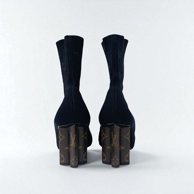 ルイヴィトン LOUIS VUITTON シルエットライン モノグラム ブーツ ショートブーツ 靴 シューズ ファブリック レザー ブラック ブラウン アンクルブーツ ニット ソックスブーツ