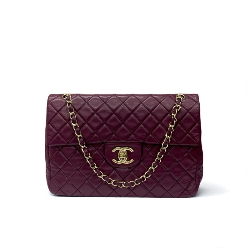 シャネル CHANEL バッグ ショルダーバッグ レザー パープル ゴールド デカマトラッセ30 ラージ ターンロック シングルフラップ ダブルチェーン