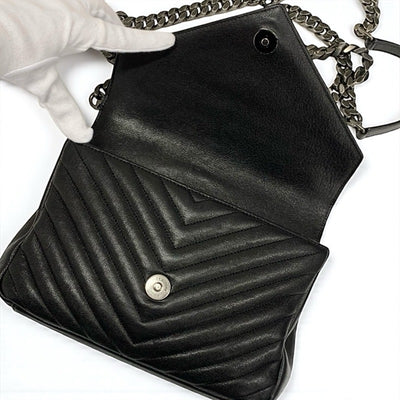 サンローラン SAINT LAURENT カレッジ バッグ ショルダーバッグ レザー ブラック 黒 シルバー YSLロゴ キルティング 2WAY ハンドバッグ