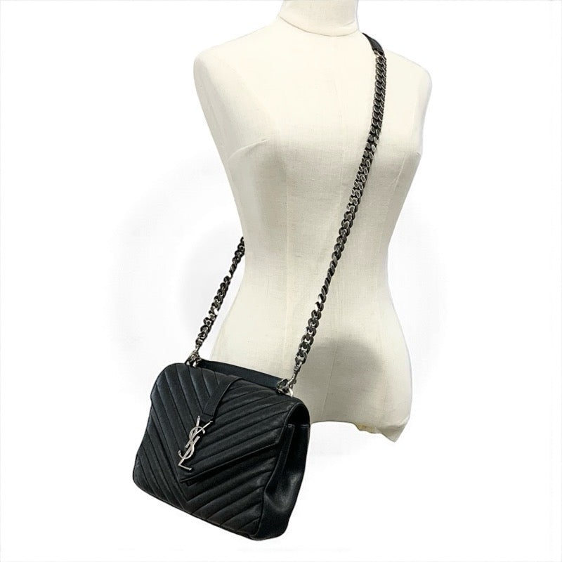サンローラン SAINT LAURENT カレッジ バッグ ショルダーバッグ レザー ブラック 黒 シルバー YSLロゴ キルティング 2WAY ハンドバッグ