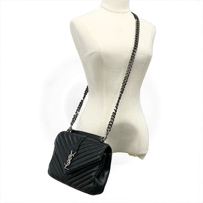 サンローラン SAINT LAURENT カレッジ バッグ ショルダーバッグ レザー ブラック 黒 シルバー YSLロゴ キルティング 2WAY ハンドバッグ