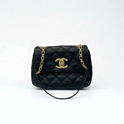 シャネル CHANEL バッグ ショルダーバッグ レザー ブラック ゴールド マトラッセ ココマーク シングルフラップ ダブルチェーン