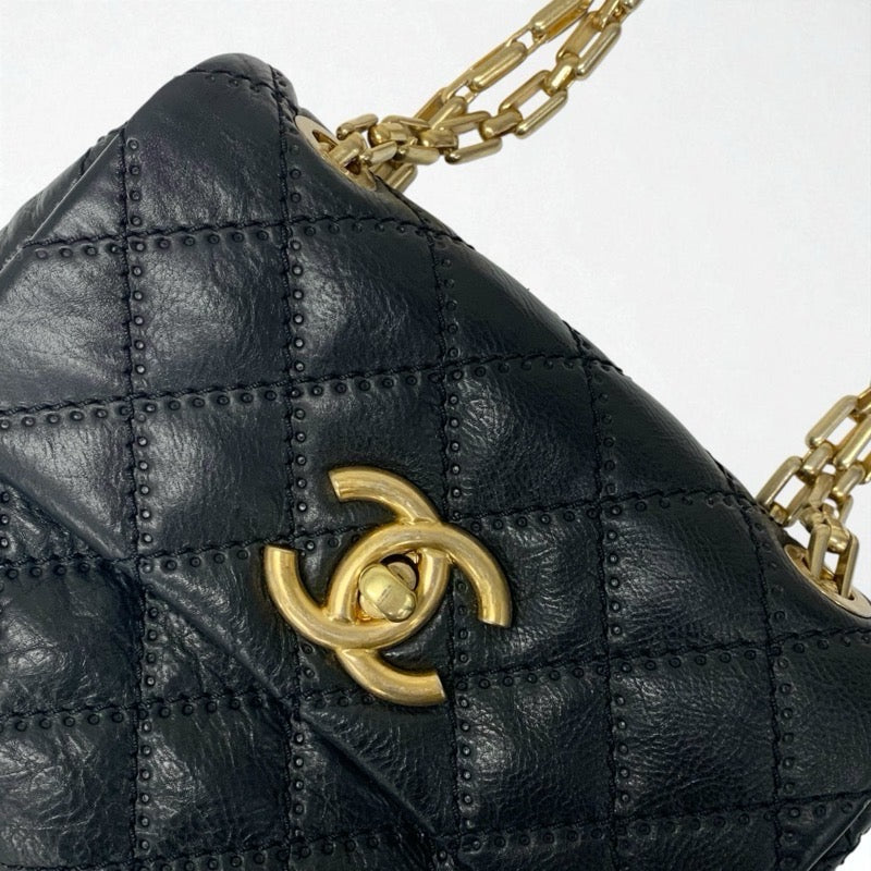 シャネル CHANEL バッグ ショルダーバッグ レザー ブラック ゴールド マトラッセ ココマーク シングルフラップ ダブルチェーン