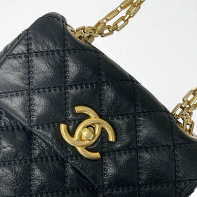 シャネル CHANEL バッグ ショルダーバッグ レザー ブラック ゴールド マトラッセ ココマーク シングルフラップ ダブルチェーン