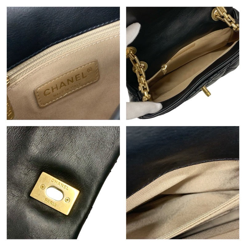 シャネル CHANEL バッグ ショルダーバッグ レザー ブラック ゴールド マトラッセ ココマーク シングルフラップ ダブルチェーン