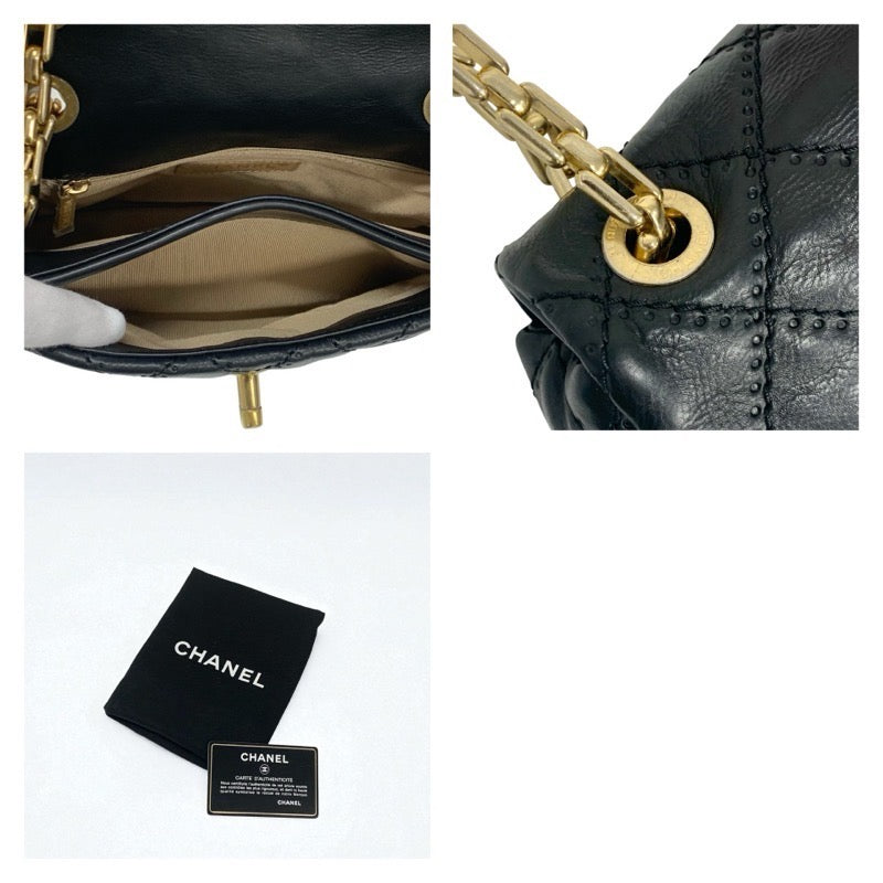 シャネル CHANEL バッグ ショルダーバッグ レザー ブラック ゴールド マトラッセ ココマーク シングルフラップ ダブルチェーン