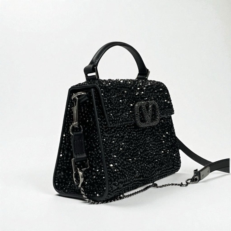 ヴァレンティノ VALENTINO ハンドバッグ ブラック Vスリング ラインストーン 2WAY スパークリング エンブロイダリー パーティーバッグ