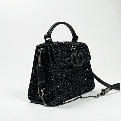ヴァレンティノ VALENTINO ハンドバッグ ブラック Vスリング ラインストーン 2WAY スパークリング エンブロイダリー パーティーバッグ