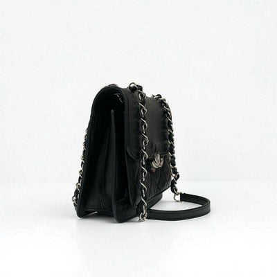 シャネル CHANEL バッグ ショルダーバッグ キャビアスキン ブラック 黒 シルバー マトラッセ ハーフココマーク シングルフラップ ダブルチェーン