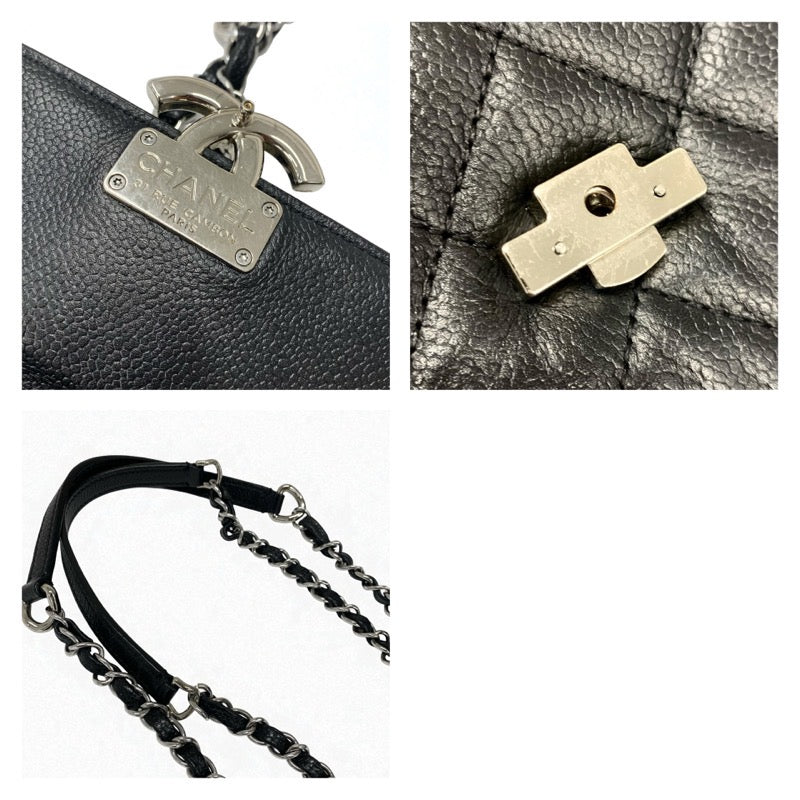 シャネル CHANEL バッグ ショルダーバッグ キャビアスキン ブラック 黒 シルバー マトラッセ ハーフココマーク シングルフラップ ダブルチェーン