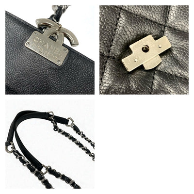シャネル CHANEL バッグ ショルダーバッグ キャビアスキン ブラック 黒 シルバー マトラッセ ハーフココマーク シングルフラップ ダブルチェーン