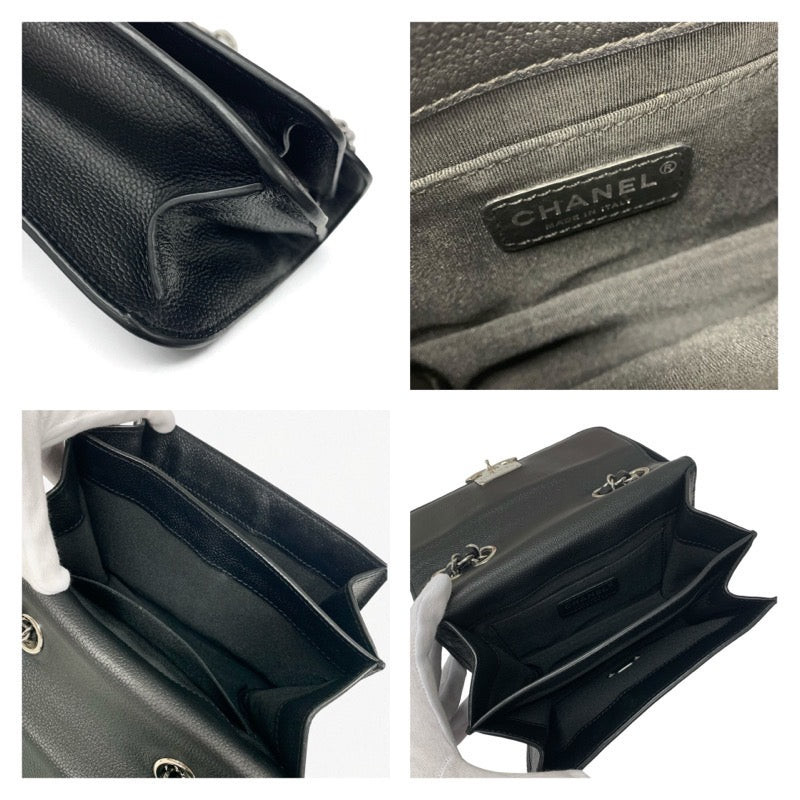 シャネル CHANEL バッグ ショルダーバッグ キャビアスキン ブラック 黒 シルバー マトラッセ ハーフココマーク シングルフラップ ダブルチェーン