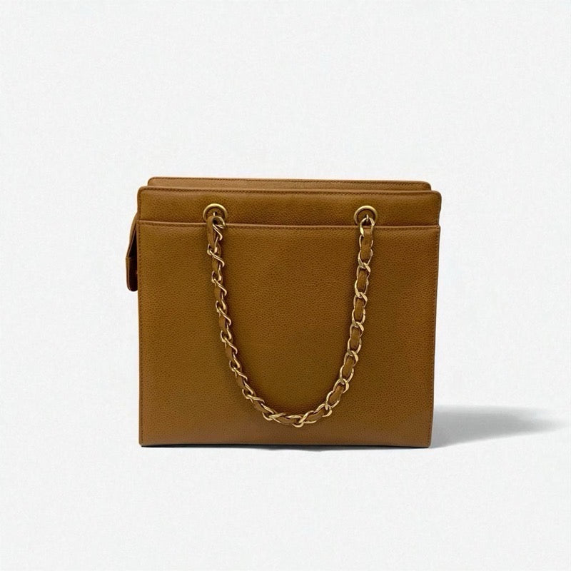 シャネル CHANEL バッグ キャビアスキン ブラウン ゴールド ココマーク ターンロック チェーン ハンドバッグ