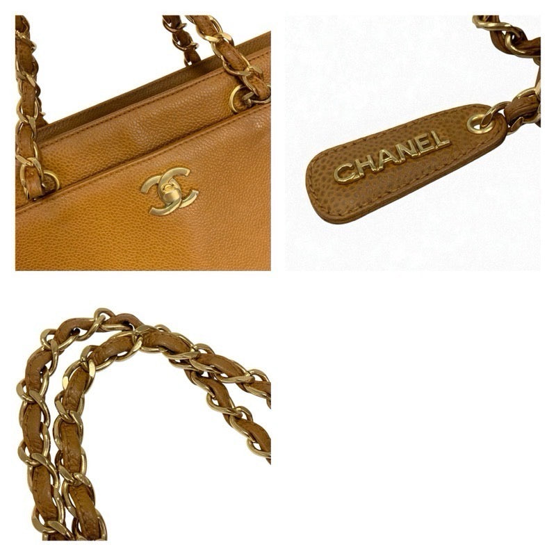 シャネル CHANEL バッグ キャビアスキン ブラウン ゴールド ココマーク ターンロック チェーン ハンドバッグ