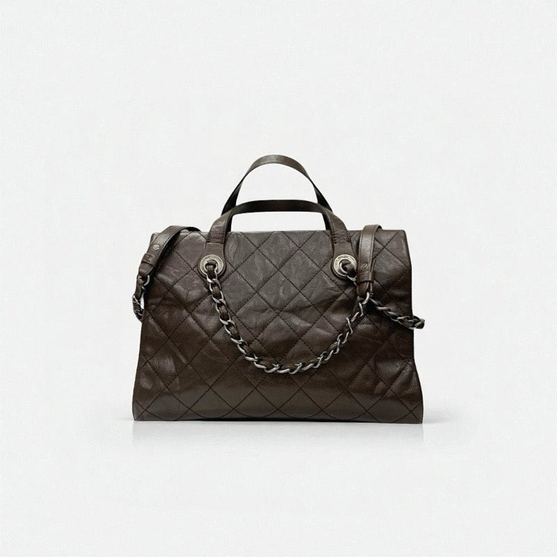 シャネル CHANEL バッグ ショルダーバッグ ブラウン シルバー ガンメタリック金具 マトラッセ キャビアスキン ココマーク チェーン 2WAYハンドバッグ