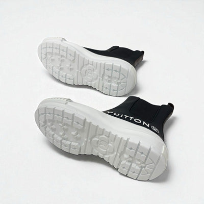 ルイヴィトン LOUIS VUITTON スクァッドライン モノグラム ブーツ ショートブーツ 靴 シューズ レザー ブラック ホワイト ロゴ サイドゴア アンクルブーツ ハイカットスニーカー