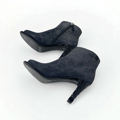 シャネル CHANEL ブーツ ショートブーツ 靴 シューズ スエード グレー 未使用 ココマーク マトラッセ オープントゥ