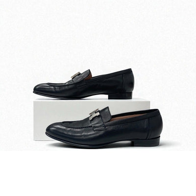 エルメス HERMES パリ ローファー 革靴 靴 シューズ レザー ブラック 黒 シルバー モカシン フラットシューズ H金具