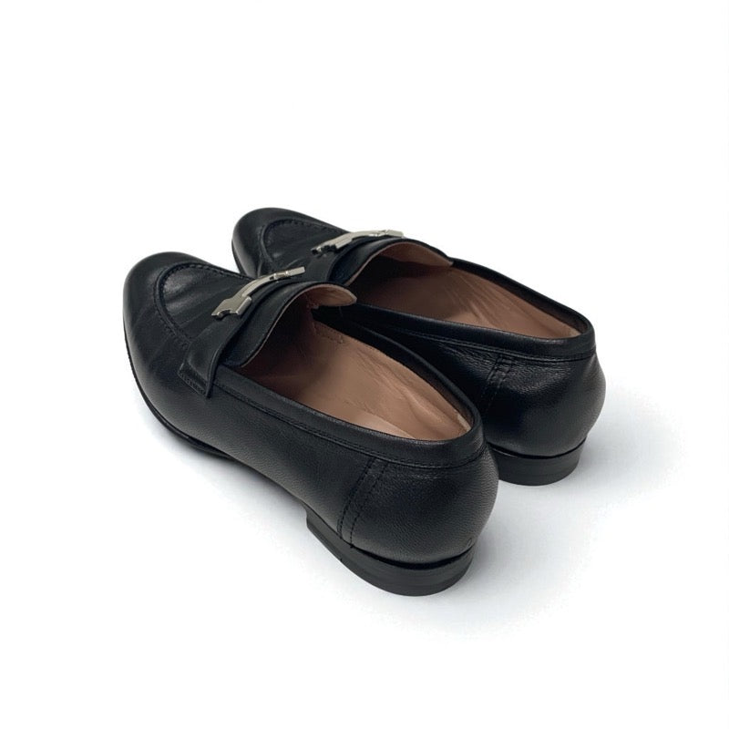 エルメス HERMES パリ ローファー 革靴 靴 シューズ レザー ブラック 黒 シルバー モカシン フラットシューズ H金具