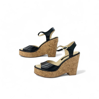 シャネル CHANEL サンダル 靴 シューズ レザー コルク ブラック ブラウン ココマーク ウェッジソール ストラップ