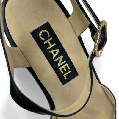 シャネル CHANEL サンダル 靴 シューズ レザー コルク ブラック ブラウン ココマーク ウェッジソール ストラップ