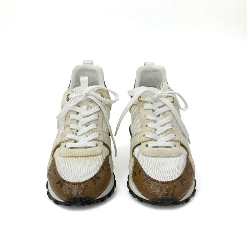 ルイヴィトン LOUIS VUITTON ランアウェイライン モノグラム スニーカー 靴 シューズ レザー ファブリック スエード アイボリー ホワイト ブラウン メッシュ インヒール