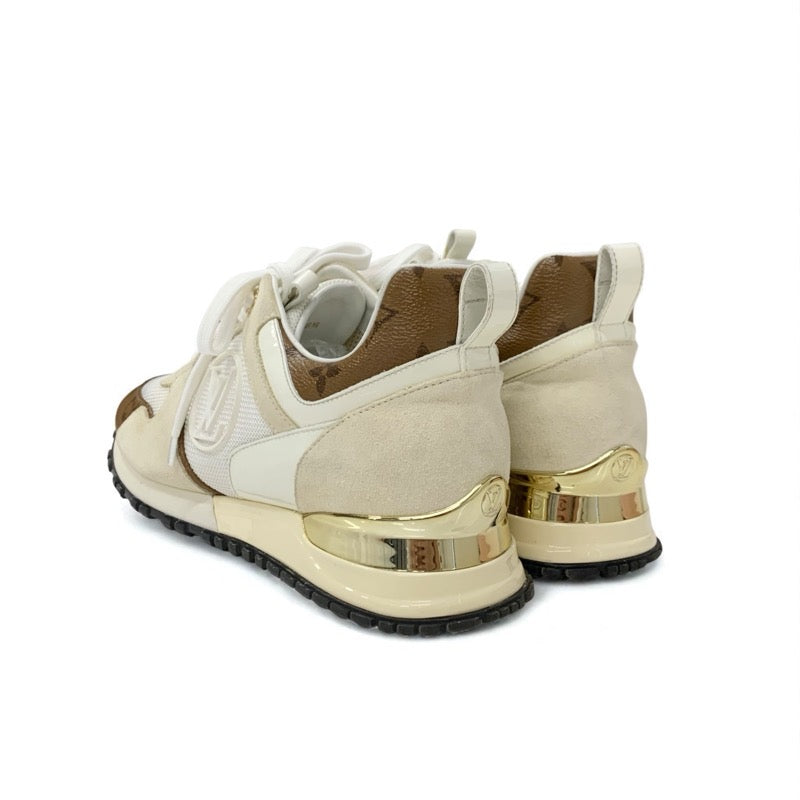 ルイヴィトン LOUIS VUITTON ランアウェイライン モノグラム スニーカー 靴 シューズ レザー ファブリック スエード アイボリー ホワイト ブラウン メッシュ インヒール