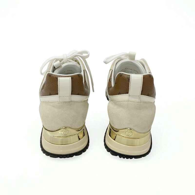 ルイヴィトン LOUIS VUITTON ランアウェイライン モノグラム スニーカー 靴 シューズ レザー ファブリック スエード アイボリー ホワイト ブラウン メッシュ インヒール