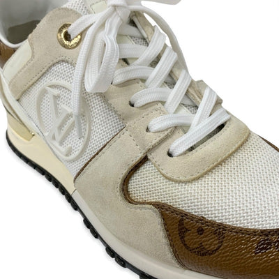 ルイヴィトン LOUIS VUITTON ランアウェイライン モノグラム スニーカー 靴 シューズ レザー ファブリック スエード アイボリー ホワイト ブラウン メッシュ インヒール