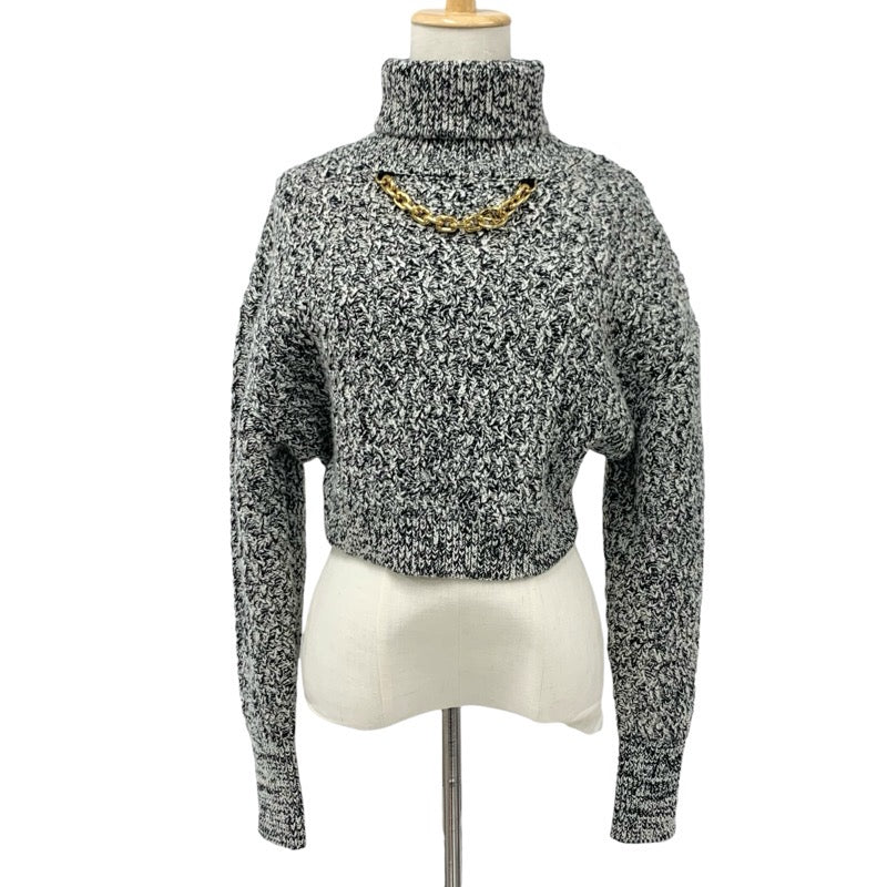 ルイヴィトン LOUIS VUITTON トップス ウール ブラック ホワイト ゴールド ニット LVサークルロゴ チェーン タートルネック