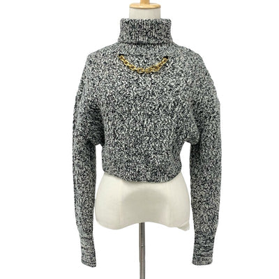 ルイヴィトン LOUIS VUITTON トップス ウール ブラック ホワイト ゴールド ニット LVサークルロゴ チェーン タートルネック