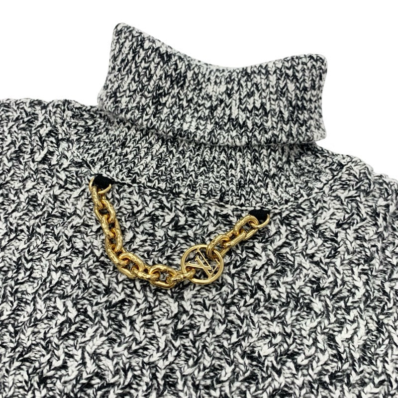 ルイヴィトン LOUIS VUITTON トップス ウール ブラック ホワイト ゴールド ニット LVサークルロゴ チェーン タートルネック