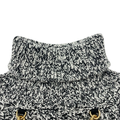 ルイヴィトン LOUIS VUITTON トップス ウール ブラック ホワイト ゴールド ニット LVサークルロゴ チェーン タートルネック