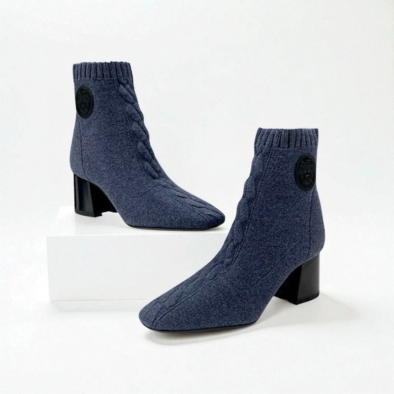 エルメス HERMES ヴォルヴェール ブーツ ショートブーツ 靴 シューズ ニット レザー ブルー ブラック エクスリブリス ソックスブーツ