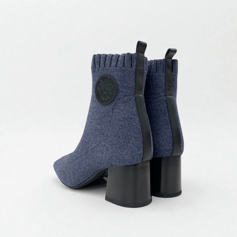 エルメス HERMES ヴォルヴェール ブーツ ショートブーツ 靴 シューズ ニット レザー ブルー ブラック エクスリブリス ソックスブーツ