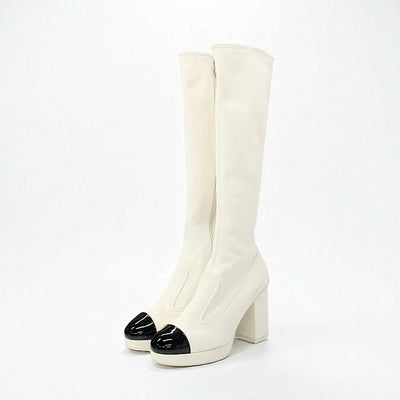 シャネル CHANEL ブーツ ロングブーツ 靴 シューズ スエード ホワイト 白 未使用 ロゴ ココマーク