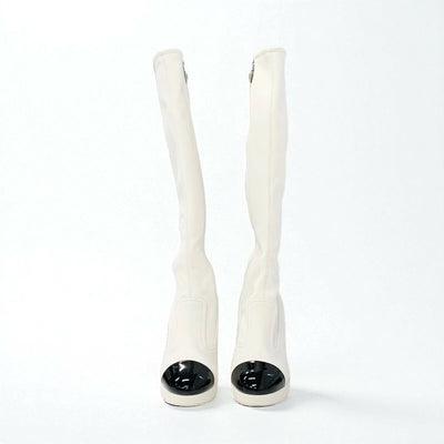 シャネル CHANEL ブーツ ロングブーツ 靴 シューズ スエード ホワイト 白 未使用 ロゴ ココマーク