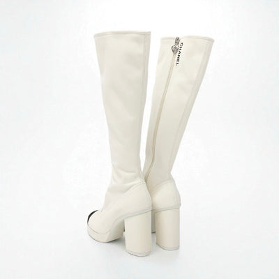 シャネル CHANEL ブーツ ロングブーツ 靴 シューズ スエード ホワイト 白 未使用 ロゴ ココマーク