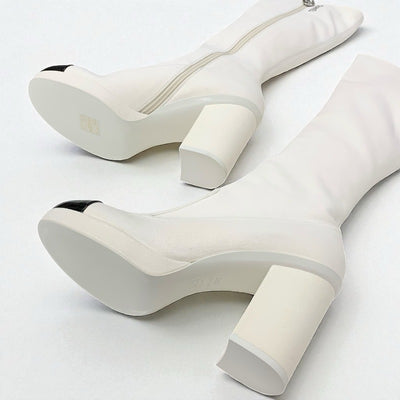 シャネル CHANEL ブーツ ロングブーツ 靴 シューズ スエード ホワイト 白 未使用 ロゴ ココマーク