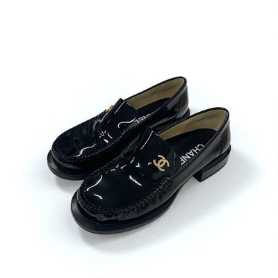 シャネル CHANEL ローファー 革靴 靴 シューズ パテント ブラック 黒 ココマーク