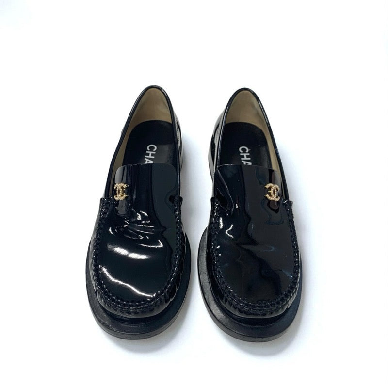 シャネル CHANEL ローファー 革靴 靴 シューズ パテント ブラック 黒 ココマーク